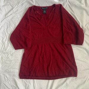 Red V-Neck Pullover Top